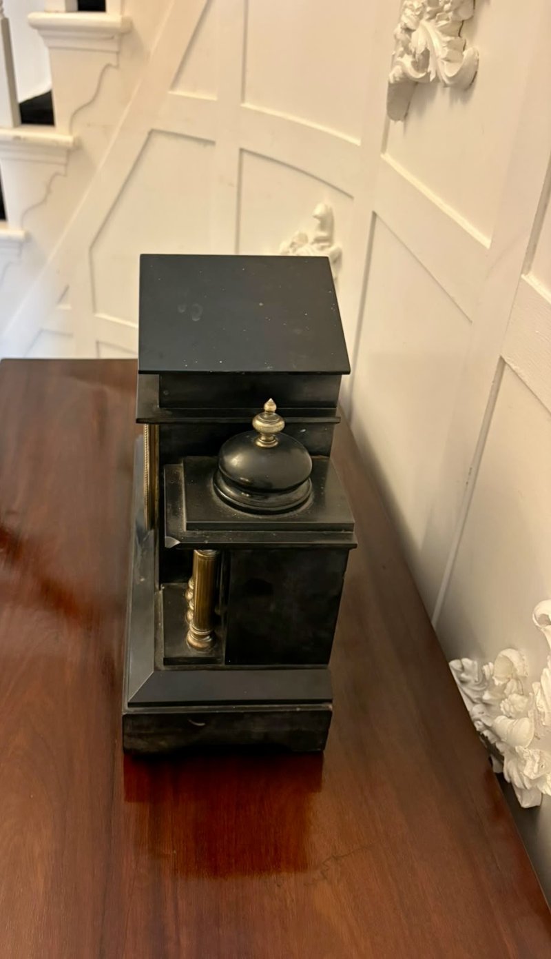 Antique French Black Marble & Gilt Brass Architectural Mantel Clock - Image 6