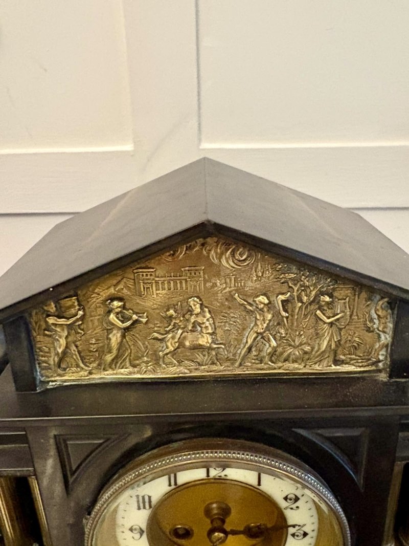 Antique French Black Marble & Gilt Brass Architectural Mantel Clock - Image 10