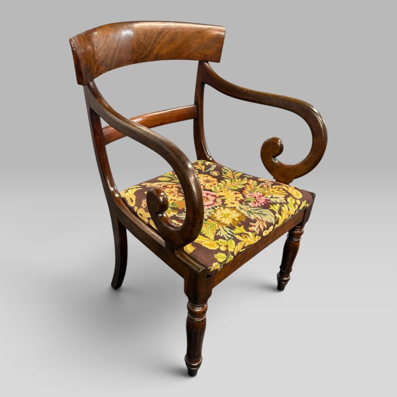 Antique William IV Mahogany Elbow Armchair with Floral Upholstered Seat - Image 2