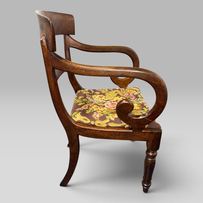 Antique William IV Mahogany Elbow Armchair with Floral Upholstered Seat - Image 3