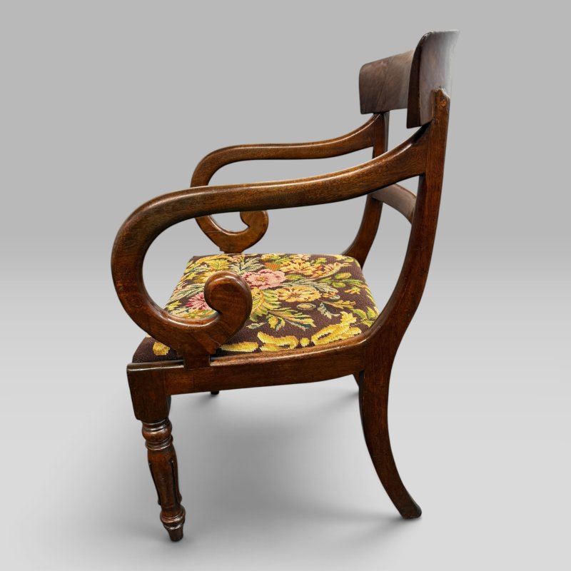 Antique William IV Mahogany Elbow Armchair with Floral Upholstered Seat - Image 4