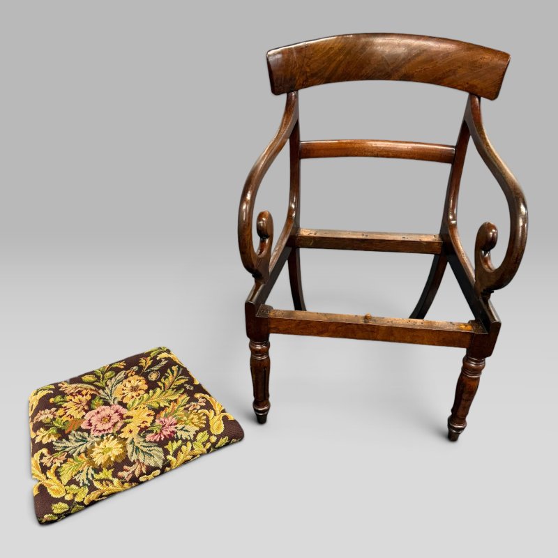 Antique William IV Mahogany Elbow Armchair with Floral Upholstered Seat - Image 5