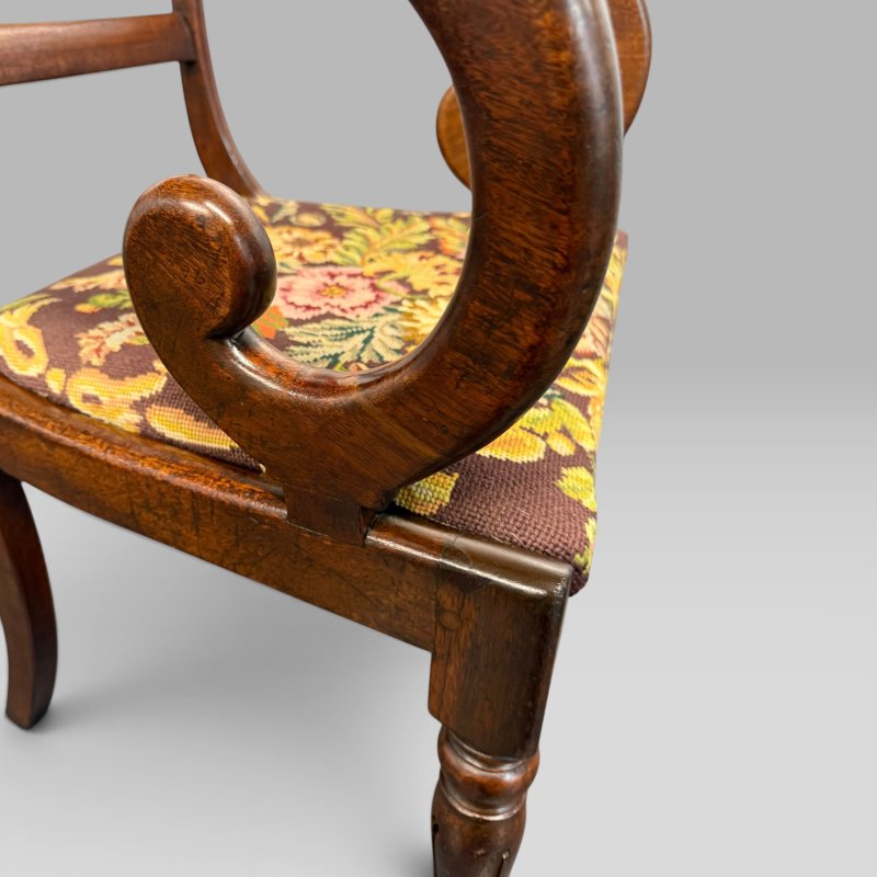 Antique William IV Mahogany Elbow Armchair with Floral Upholstered Seat - Image 6