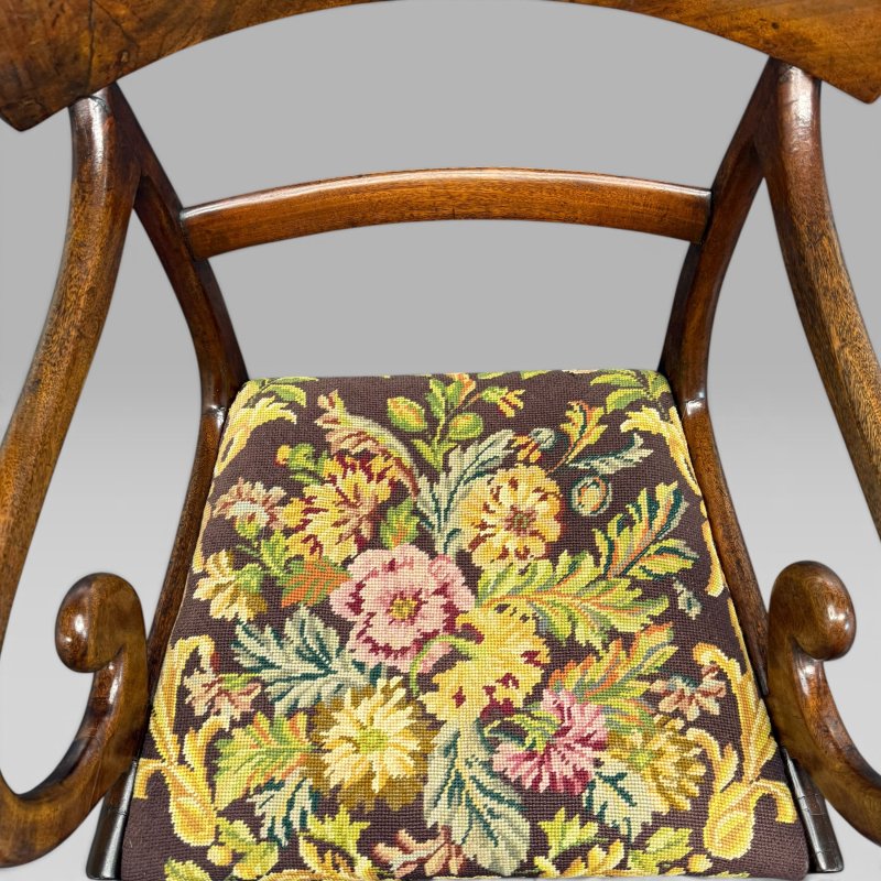Antique William IV Mahogany Elbow Armchair with Floral Upholstered Seat - Image 11