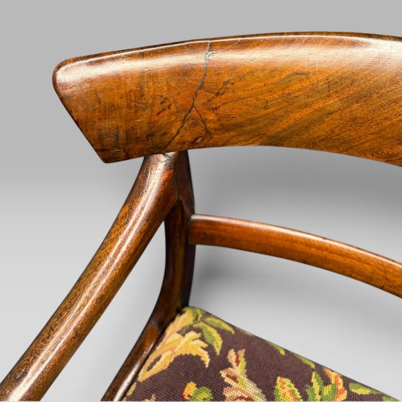 Antique William IV Mahogany Elbow Armchair with Floral Upholstered Seat - Image 9