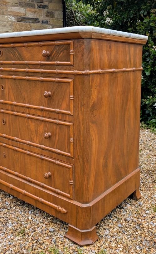 Elegant 19th Century French Walnut Faux Bamboo Commode Chest - Image 2