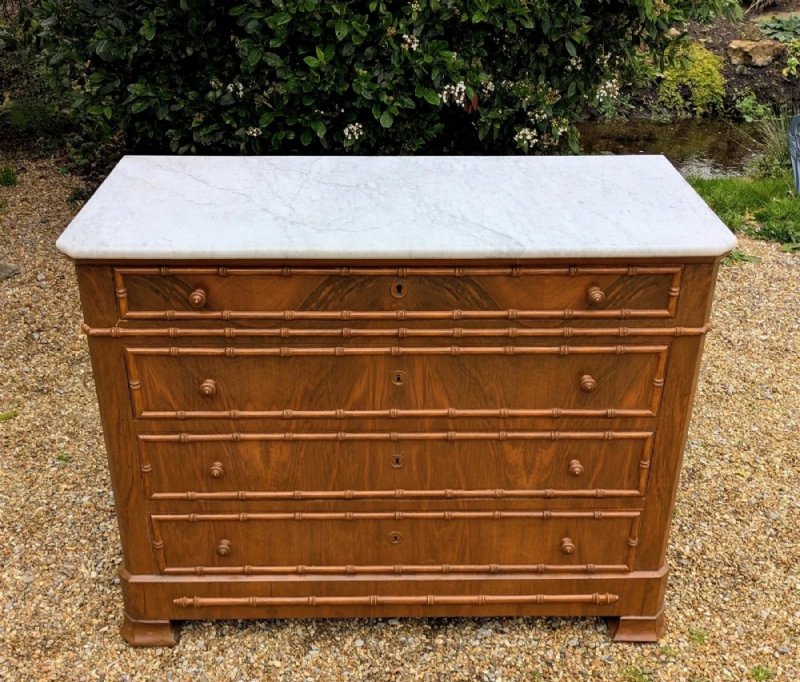 Elegant 19th Century French Walnut Faux Bamboo Commode Chest