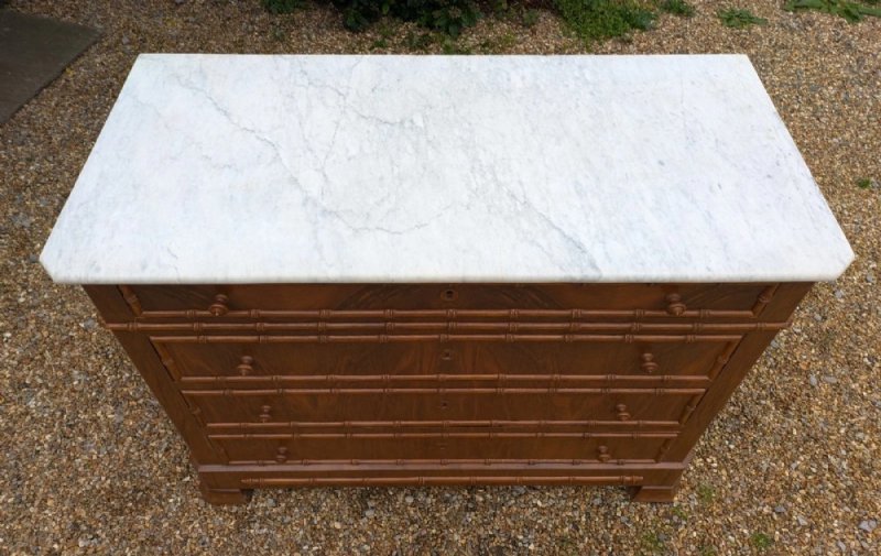 Elegant 19th Century French Walnut Faux Bamboo Commode Chest - Image 5