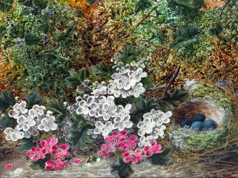 Victorian Oliver Clare Oil Painting – A Hidden Bird’s Nest Among Blossom - Image 4