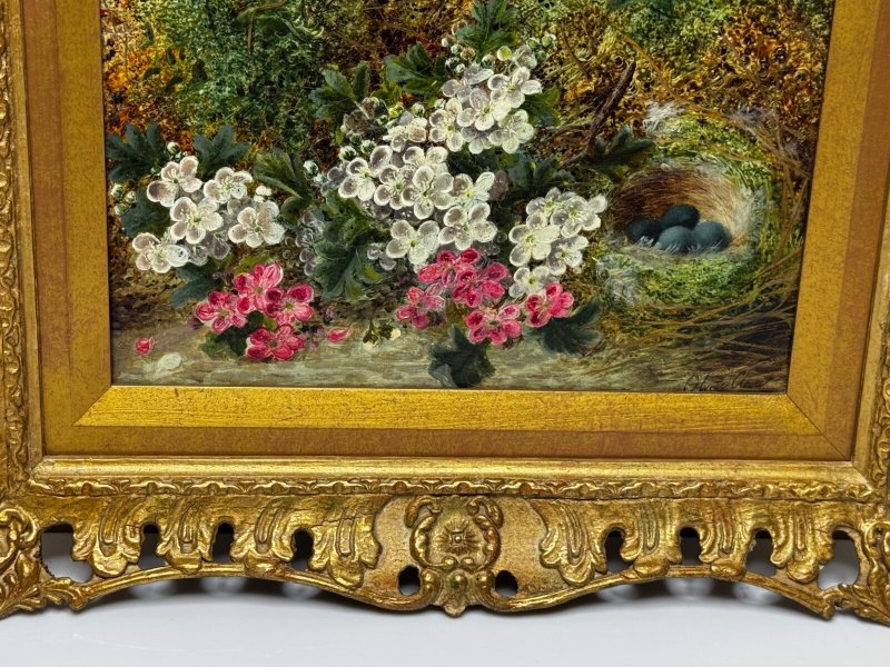 Victorian Oliver Clare Oil Painting – A Hidden Bird’s Nest Among Blossom - Image 6
