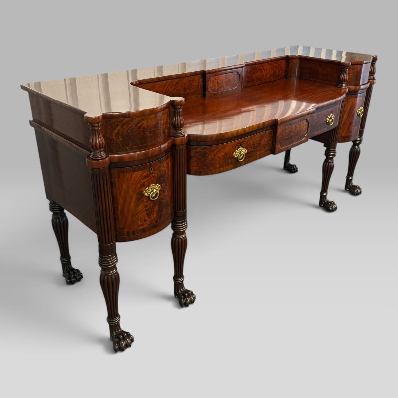 Antique Regency Inlaid Flame Mahogany Sideboard with Six Lion Paw Feet - Image 3