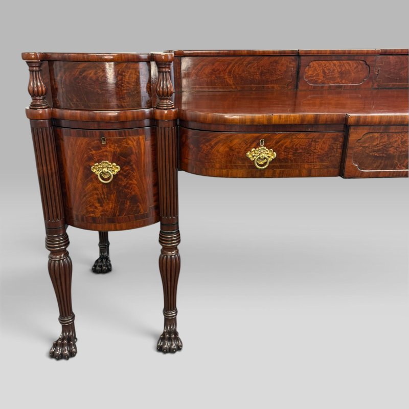 Antique Regency Inlaid Flame Mahogany Sideboard with Six Lion Paw Feet - Image 7