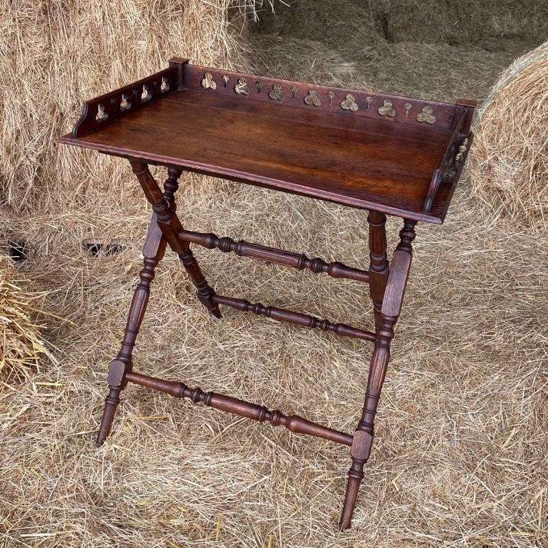 Victorian oak butlers tray on stand - Image 2