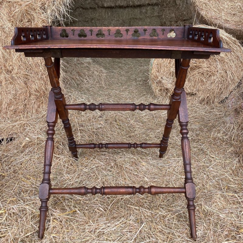 Victorian oak butlers tray on stand - Image 6