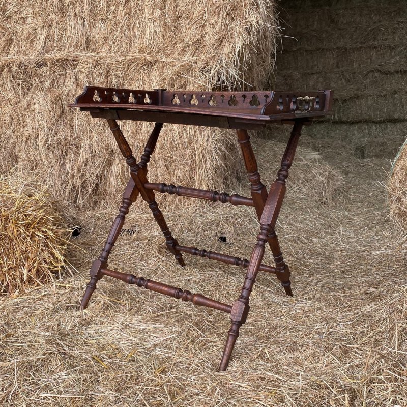 Victorian oak butlers tray on stand - Image 7