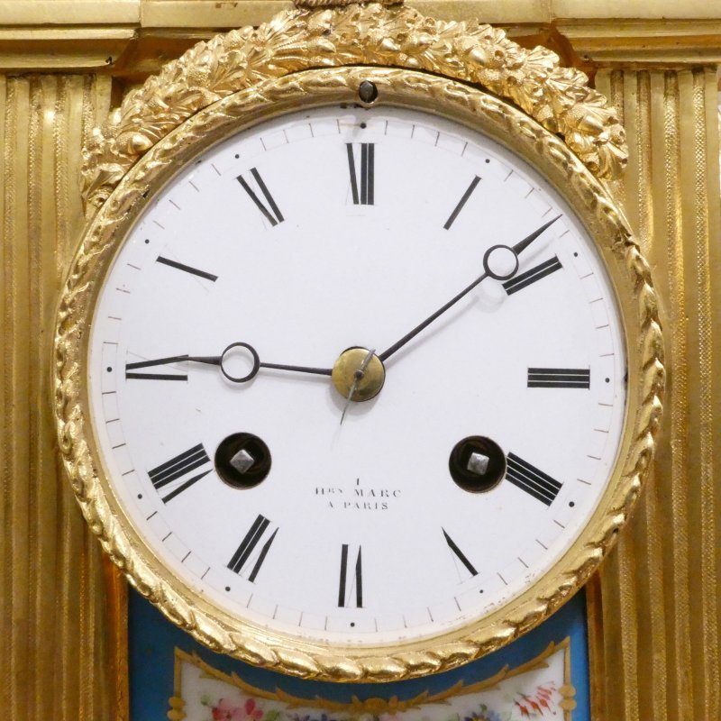 French Louis XVI Style Gilt Bronze & Porcelain Mantel Clock by Henry Marc - Image 3