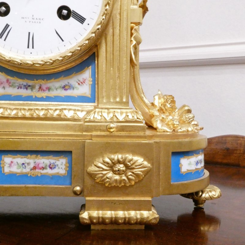 French Louis XVI Style Gilt Bronze & Porcelain Mantel Clock by Henry Marc - Image 6