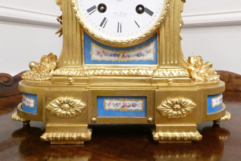 French Louis XVI Style Gilt Bronze & Porcelain Mantel Clock by Henry Marc - Image 5