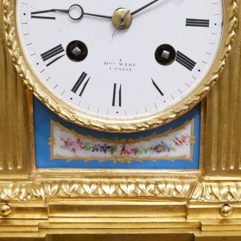 French Louis XVI Style Gilt Bronze & Porcelain Mantel Clock by Henry Marc - Image 4
