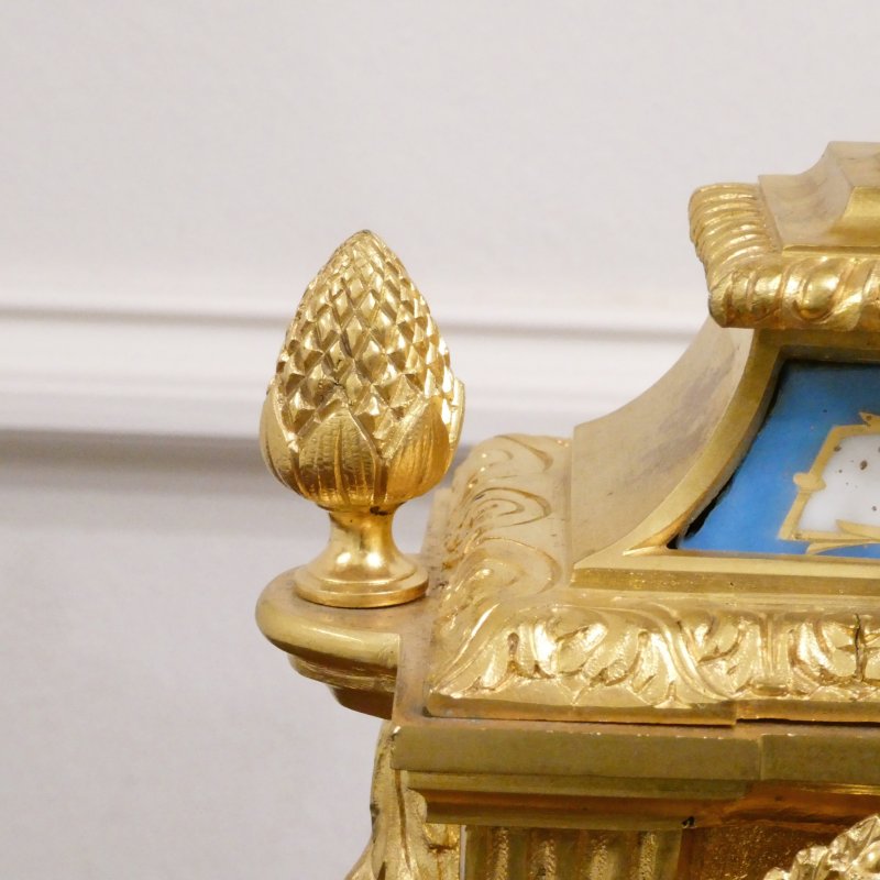 French Louis XVI Style Gilt Bronze & Porcelain Mantel Clock by Henry Marc - Image 8
