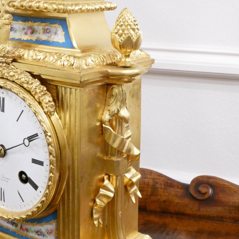 French Louis XVI Style Gilt Bronze & Porcelain Mantel Clock by Henry Marc - Image 12