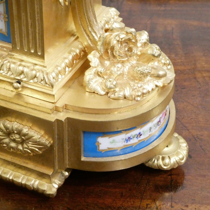 French Louis XVI Style Gilt Bronze & Porcelain Mantel Clock by Henry Marc - Image 7