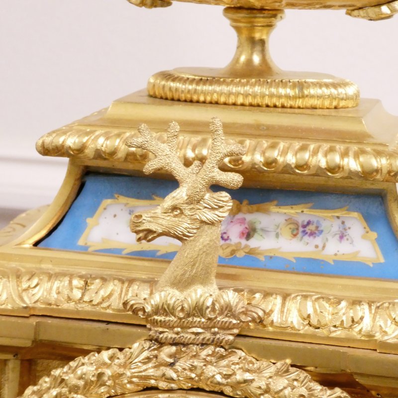French Louis XVI Style Gilt Bronze & Porcelain Mantel Clock by Henry Marc - Image 9