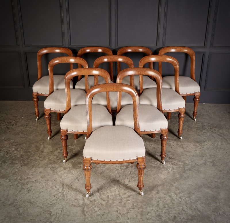 Magnificent Set Of Ten Victorian Oak Dining Chairs