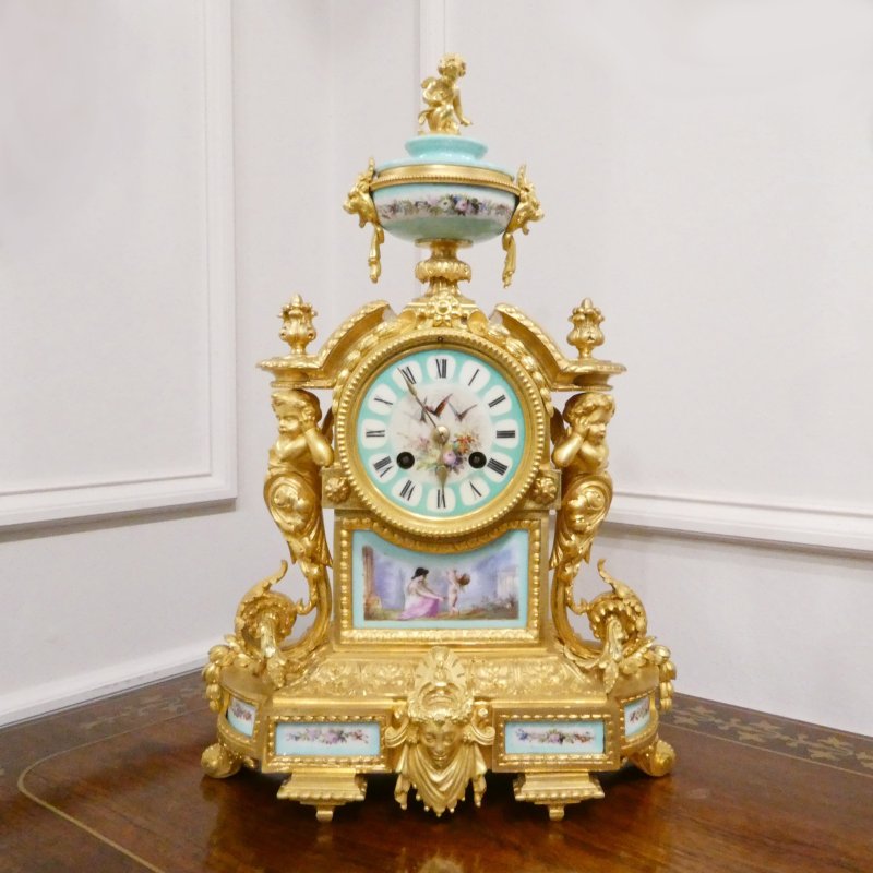 French Gilt Bronze & Porcelain Mantel Clock - Image 2