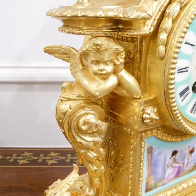 French Gilt Bronze & Porcelain Mantel Clock - Image 4