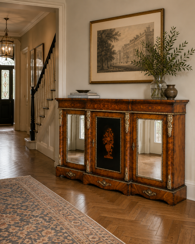 Antique Victorian Burr Walnut Marquetry Cabinet Sideboard - Image 7