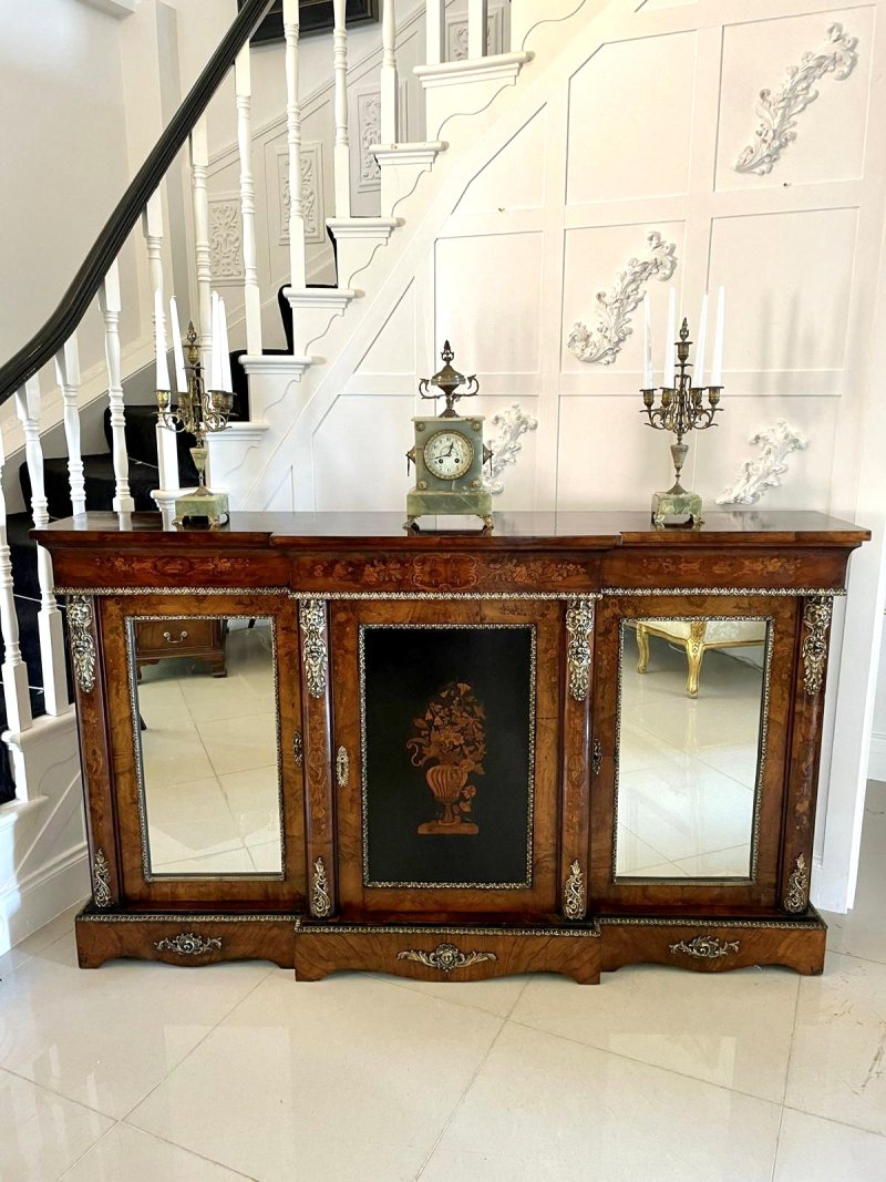 Antique Victorian Burr Walnut Marquetry Cabinet Sideboard - Image 5