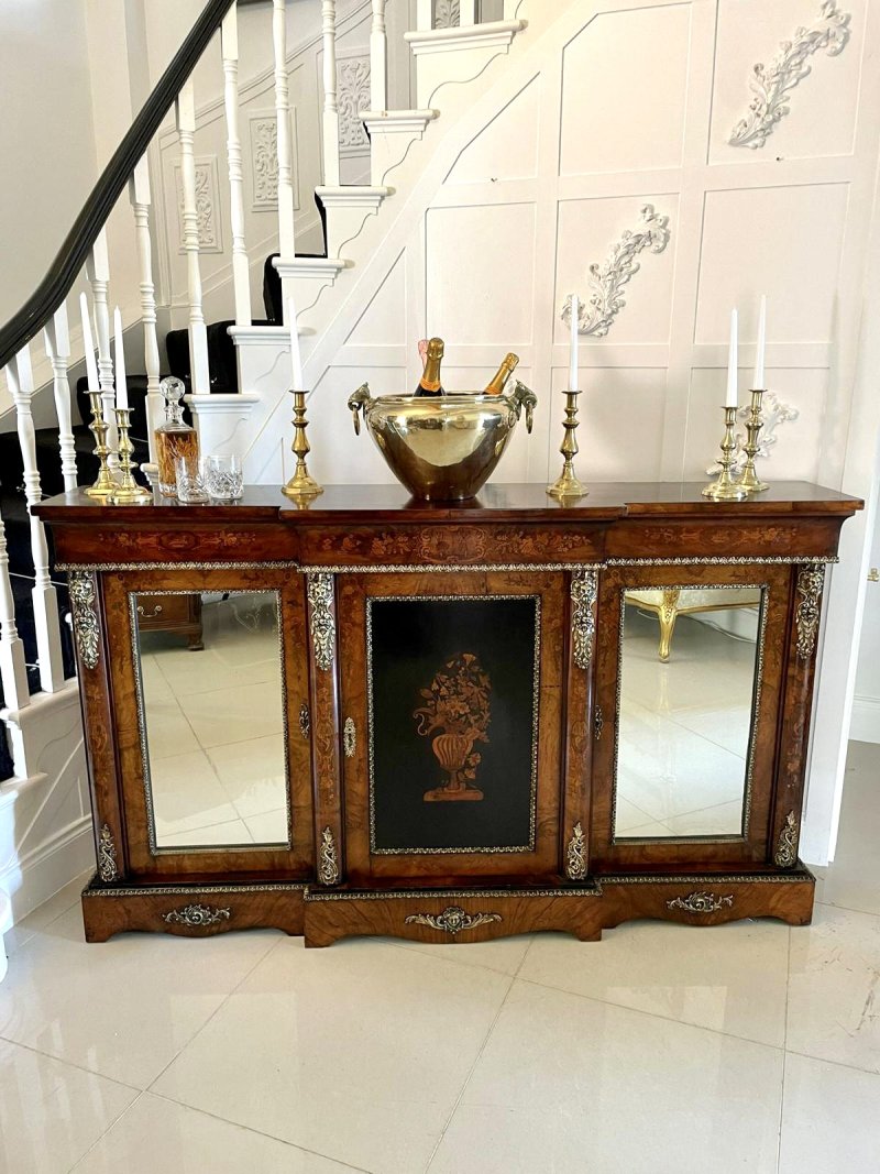 Antique Victorian Burr Walnut Marquetry Cabinet Sideboard - Image 6