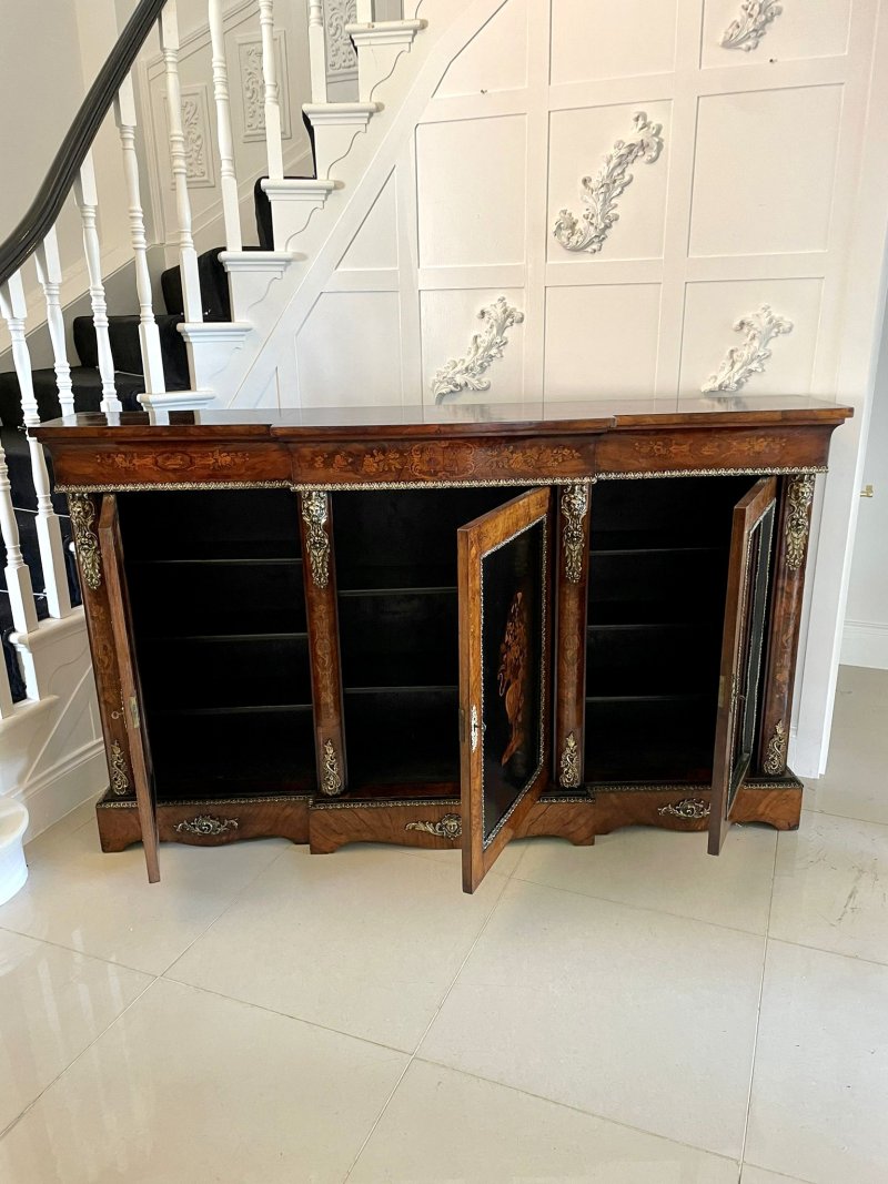 Antique Victorian Burr Walnut Marquetry Cabinet Sideboard - Image 4
