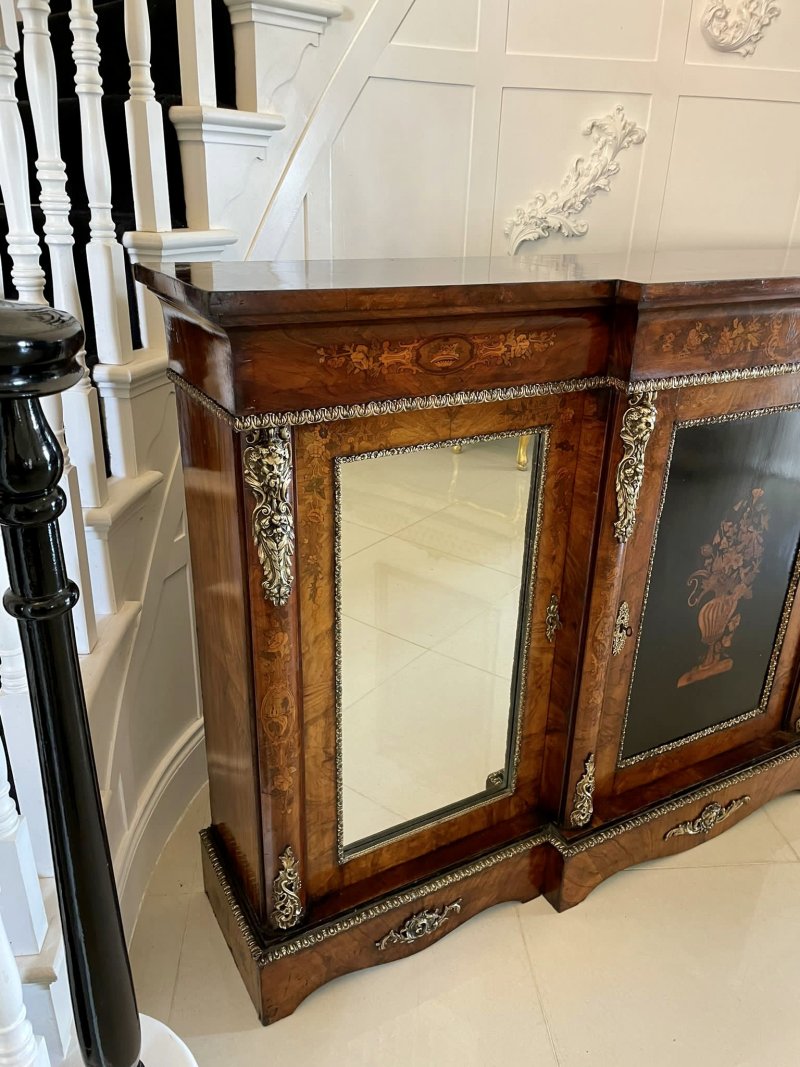 Antique Victorian Burr Walnut Marquetry Cabinet Sideboard - Image 16