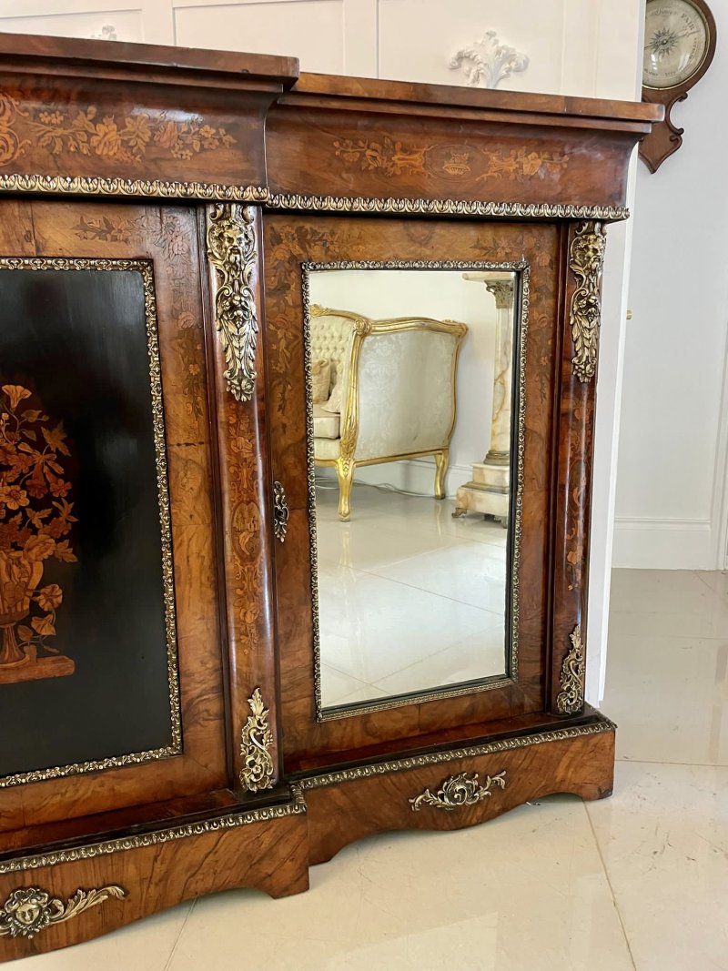 Antique Victorian Burr Walnut Marquetry Cabinet Sideboard - Image 9