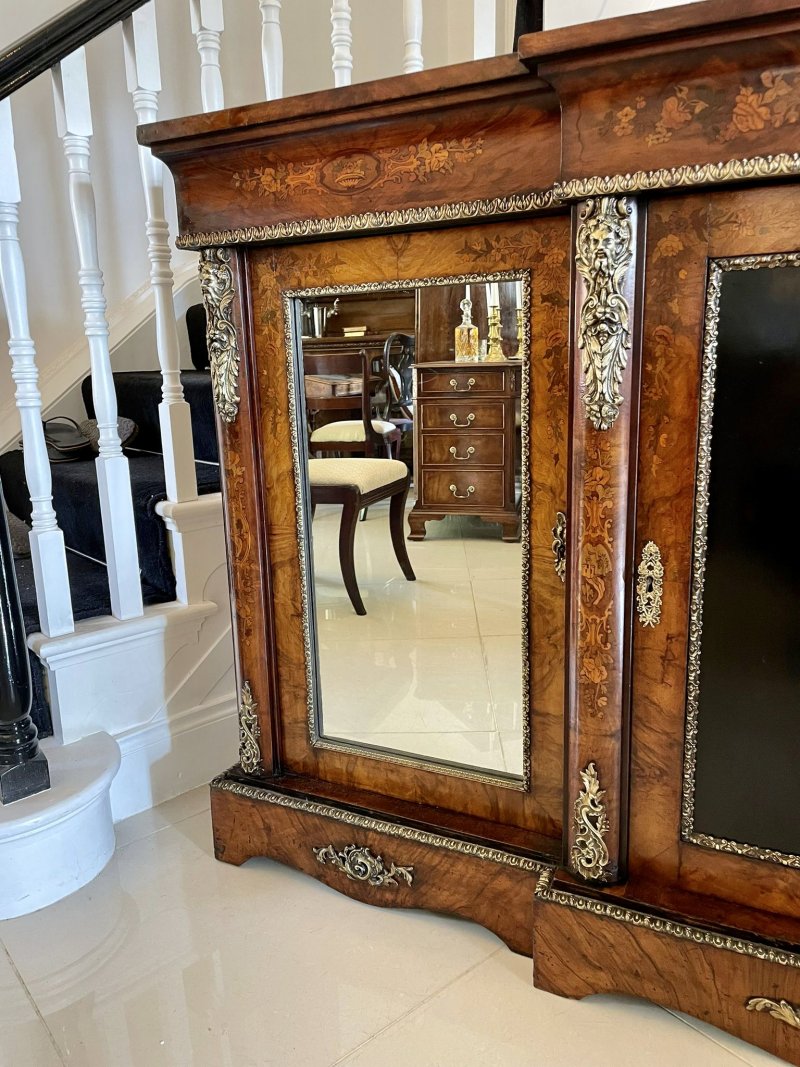 Antique Victorian Burr Walnut Marquetry Cabinet Sideboard - Image 10