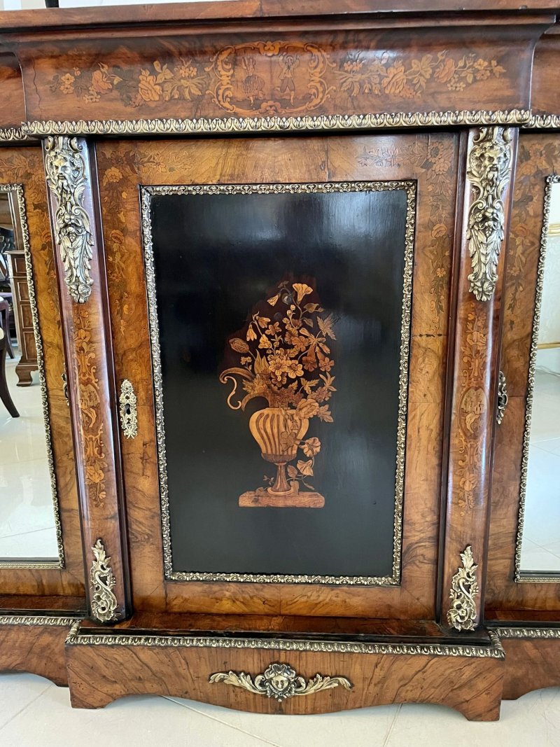 Antique Victorian Burr Walnut Marquetry Cabinet Sideboard - Image 19