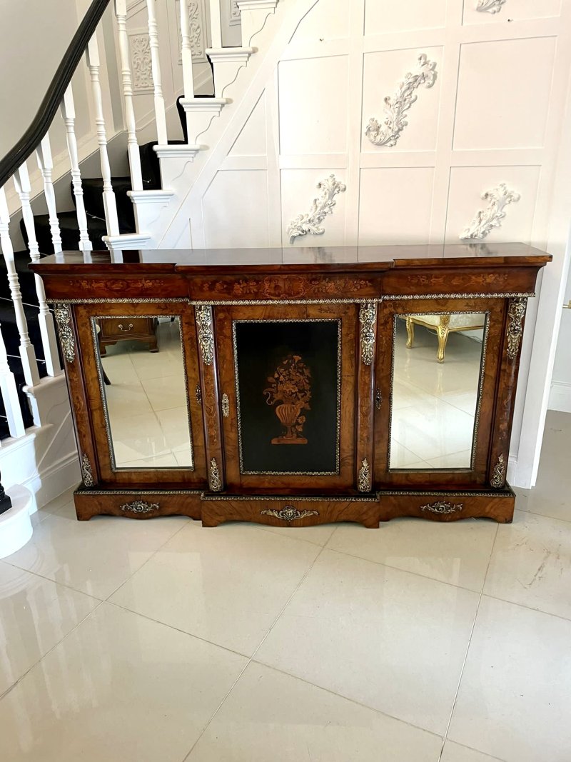 Antique Victorian Burr Walnut Marquetry Cabinet Sideboard