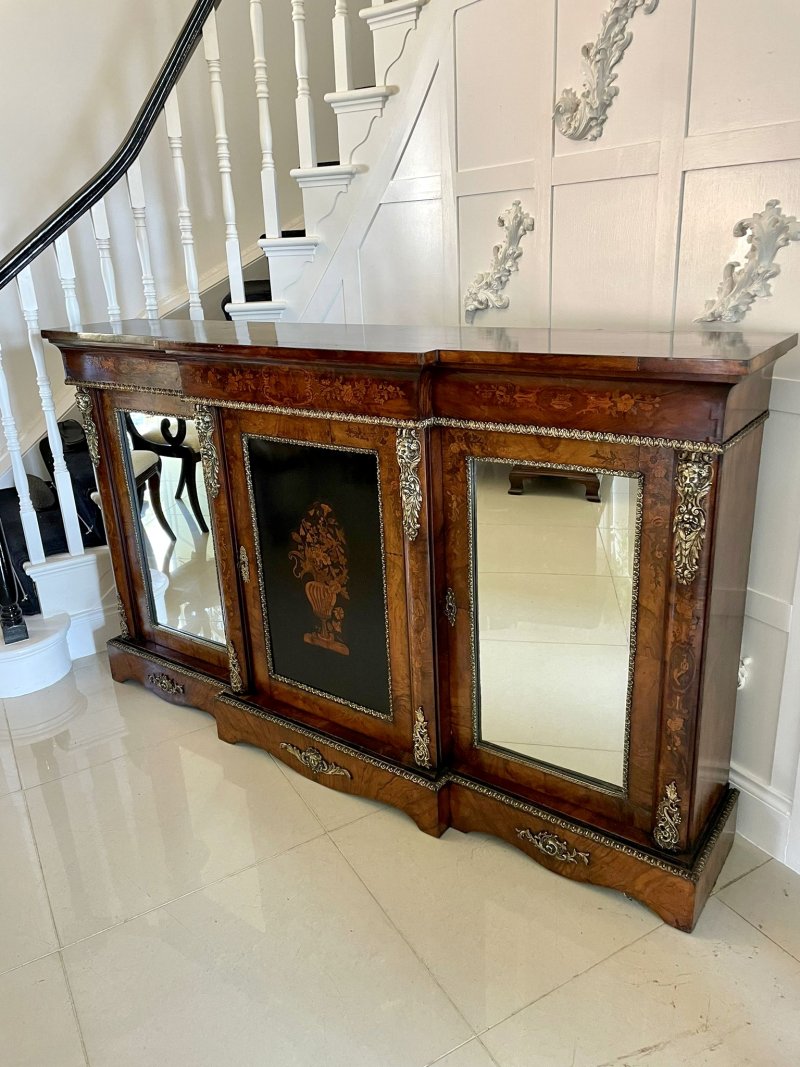 Antique Victorian Burr Walnut Marquetry Cabinet Sideboard - Image 3