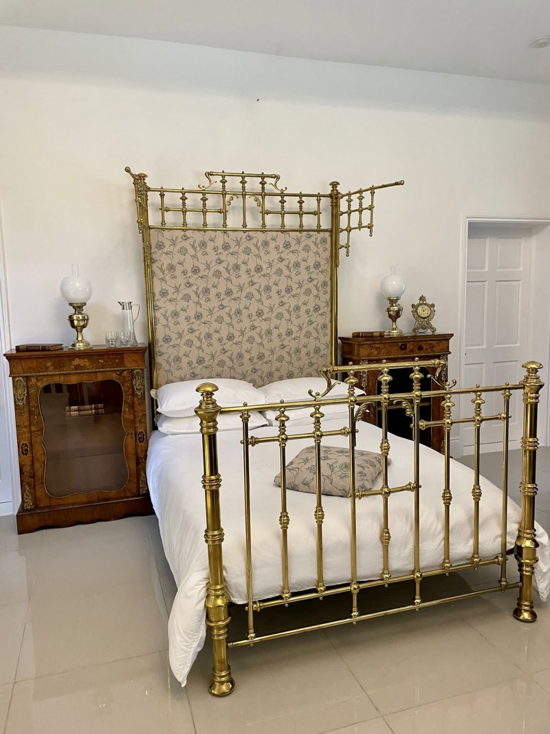 Antique Victorian Exhibition Quality Solid Brass Half Tester Double Bed - Image 2