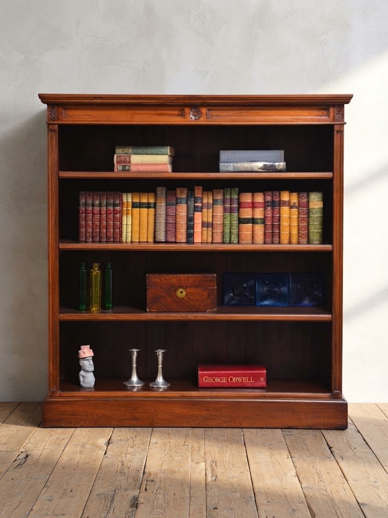 Late Victorian Walnut Open Bookcase with Adjustable Shelves - Image 2