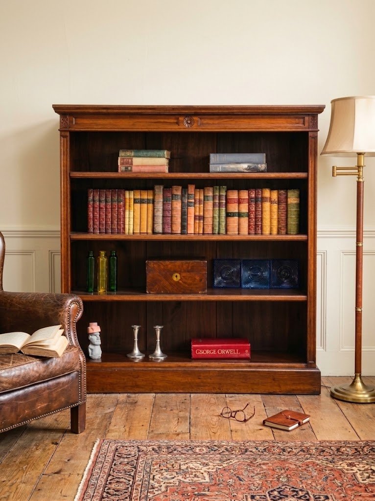 Late Victorian Walnut Open Bookcase with Adjustable Shelves