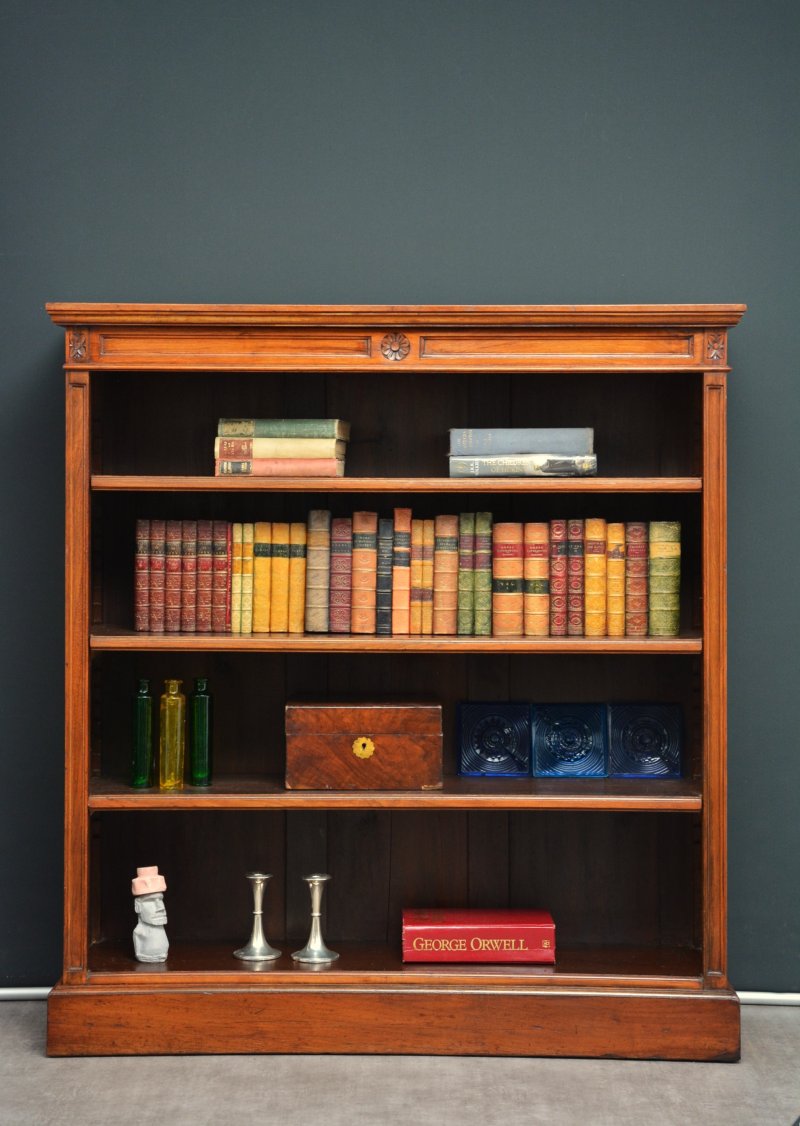 Late Victorian Walnut Open Bookcase with Adjustable Shelves - Image 9