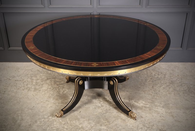 Striking Brass Inlaid Ebonised Round Centre Table - Image 2
