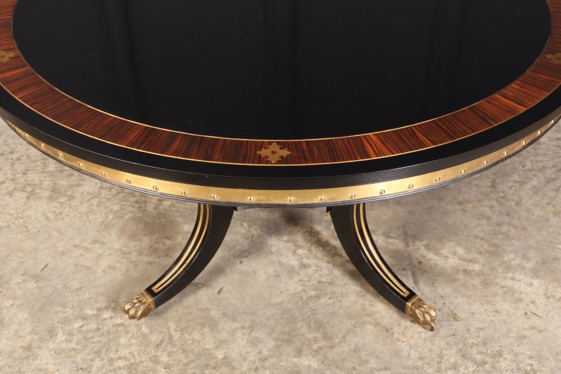 Striking Brass Inlaid Ebonised Round Centre Table - Image 9