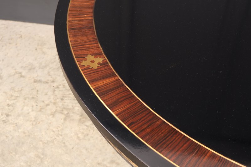 Striking Brass Inlaid Ebonised Round Centre Table - Image 10