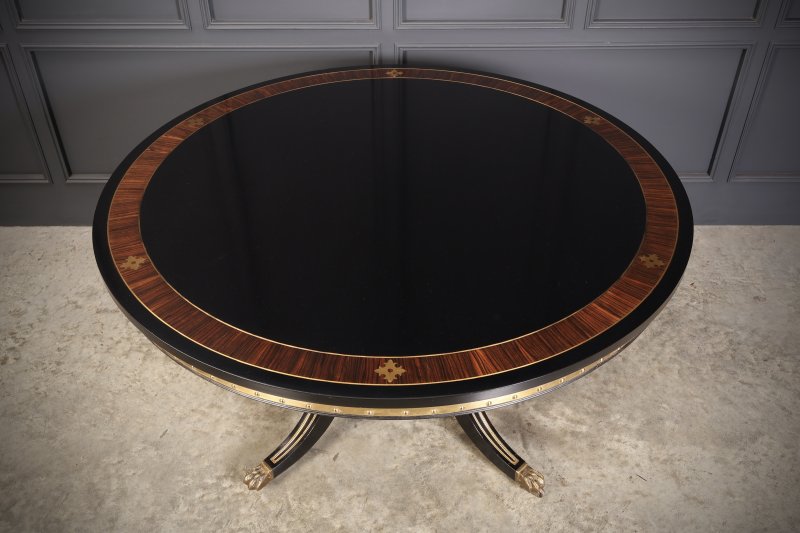 Striking Brass Inlaid Ebonised Round Centre Table - Image 8