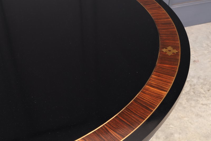 Striking Brass Inlaid Ebonised Round Centre Table - Image 11