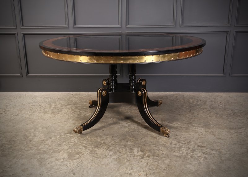 Striking Brass Inlaid Ebonised Round Centre Table - Image 7